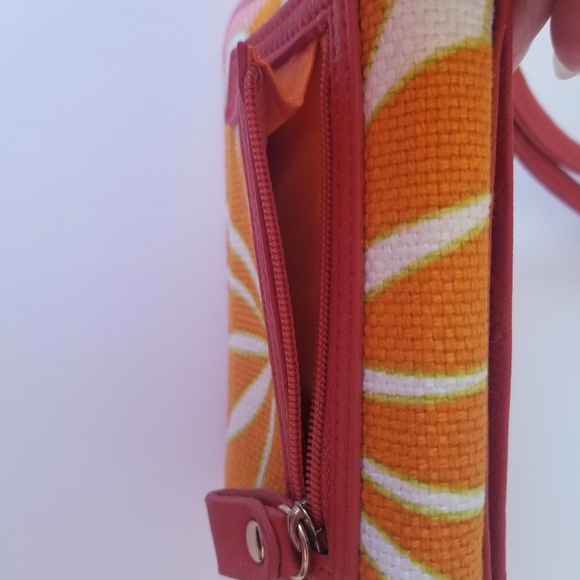 Spartina 449 Orange Linen & Leather Wristlet Phone Case Wallet - Picture 5 of 5